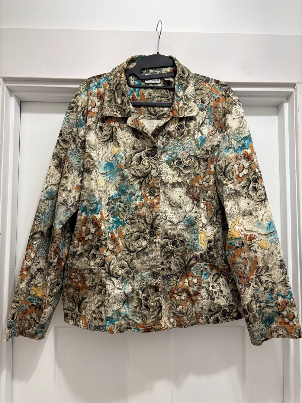Chico's Neutral Multi Paisley Blazer with Teal & Rust Accents